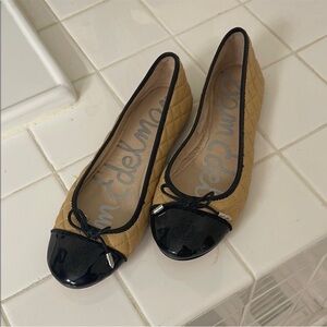 Sam Edelman Tan and Black Cap-Toe Flats